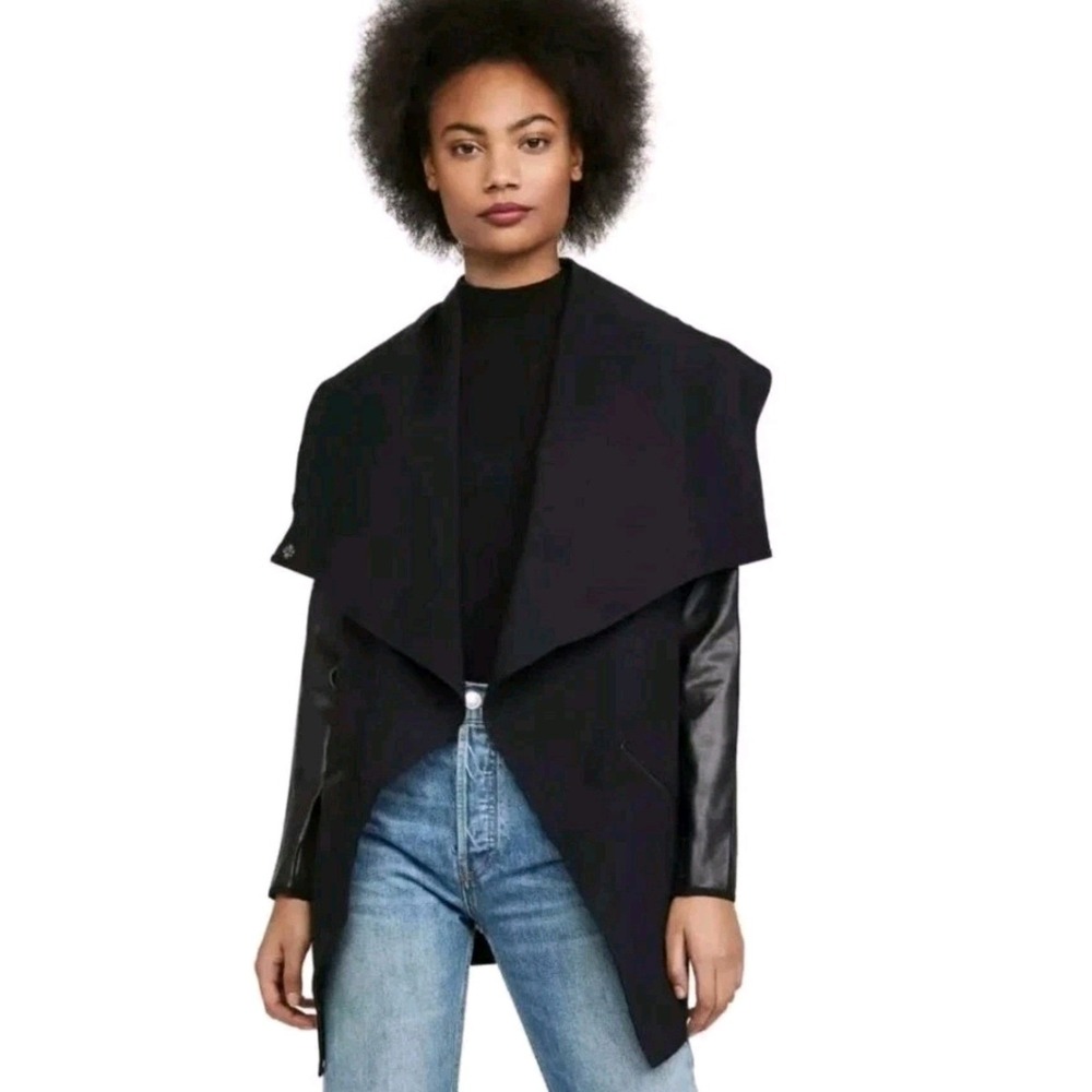 SPANX Womens‎ 3X Drape Front Faux Leather Sleeve Black Drape Jacket Coat